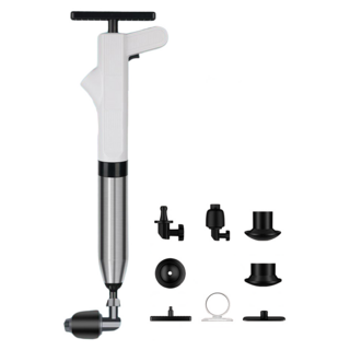 304不鏽鋼 管道疏通器 八件組全配包 強力高壓馬桶疏通器 下水道排氣管一炮通, 白色, 55 x 18 x 8.5cm