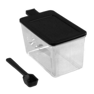 SANADA 單耳透明掀蓋式調味盒 附匙 黑蓋 620ml, 方便拿取, 單手開啟, 1個