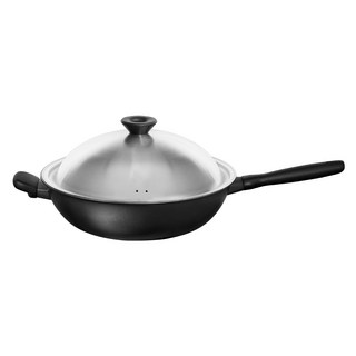 MEYER 美亞 IH陽極不沾炒鍋 附蓋 32cm, 1個, 鎧甲黑, 炒鍋 + 蓋子