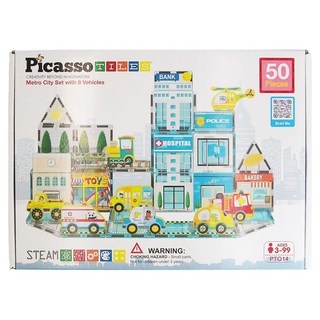 PicassoTILES 畢卡索 彩繪磁力片積木 Metro City套組含8輛車, PTQ14, 1盒