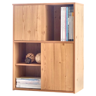 雙門四格可堆疊收納書櫃, 北歐原木色, 58.5 x 29.5 x 78.3cm