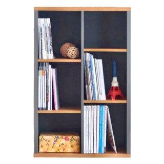 EASYHOME 格瑞思 六格厚板收納系統櫃 2068, GN 灰黑布紋 + 原木色