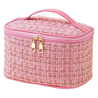 小香風化妝包 大(20 x 14.5 x 13.5cm), 粉色, 1個