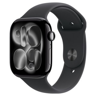 Apple 2025 Apple Watch S11 曜石黑色鋁金屬, GPS + 行動網路, M/L黑色運動型錶帶, 46mm