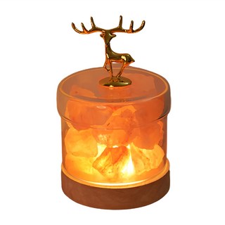 麟鳳呈祥 麋鹿小鹽燈 香薰水晶燈 招財小夜燈，溫馨浪漫，淨化空氣，提升生活品味, 鹽石