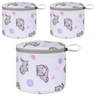 Axis 艾克思 療癒貓細密網內衣清洗袋 內衣專用 3件組, 貓圖樣色 白色 + 灰色, 1組