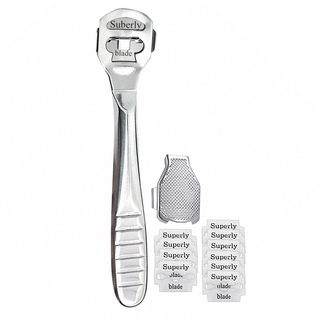 不鏽鋼刮腳皮刀 附刀片10片 不鏽鋼原色 14.6 x 3cm, 1組, 1組