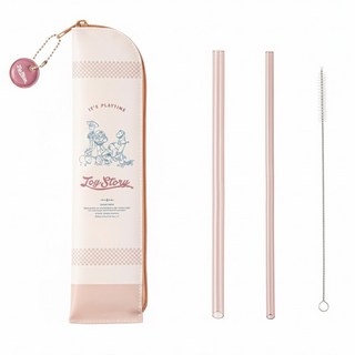 Oolab 良杯製所 繪想年代系列 防潑水吸管收納組 透明斜口大口徑吸管 灰紫色 + 透明斜口小口徑吸管 灰紫色 + 吸管專用清潔刷 玩具總動員款, 1組