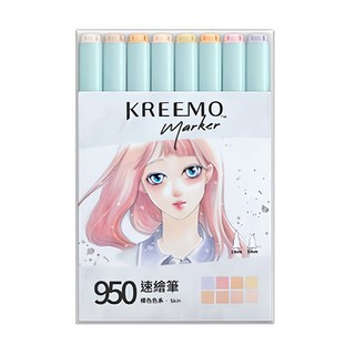 SIMBALION 雄獅 KREEMO 可瑞莫 950酒精性雙頭速繪筆8色組, 裸色色系, 1組