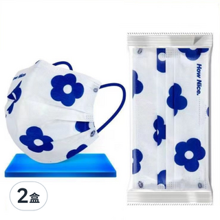How Nice. 克萊因藍 50片 小花朵款 2盒 成人口罩 拋棄式口罩