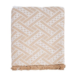 禾慕生活 奶茶編織桌巾 流蘇邊緣加密收邊, 150 x 90cm, 波西米亞 奶茶色, 1件