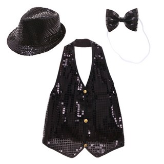 LivingDA 亮片帽 + 亮片背心 L + 蝴蝶領結組合, 黑色, 1組