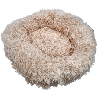 甜甜圈窩 杏色 長毛絨材質 PP棉填充 底部防滑寵物窩, M 直徑60cm, 1個