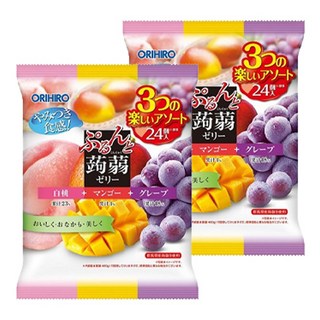 ORIHIRO 蒟蒻綜合果凍, 白桃蘋果葡萄口味, 480g, 2袋