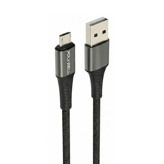 POLYWELL 寶利威爾 USB-A-Micro-B 公對公 編織充電線, 2M, 1條, 黑色