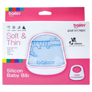 BAILEY 矽膠圍兜餐墊禮盒 抗髒汙好清潔 柔軟可捲曲方便攜帶 食品級矽膠材質, 藍色, 1組