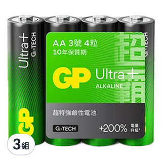 GP 超霸 超特強鹼性3號電池 - 持久電力、防漏設計, 3組, 4個裝