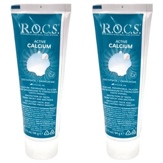 R.O.C.S. 天然精油活性鈣 牙周病專用亮白牙膏 不含氟 不含防腐劑 不含三氯生, 94g, 94ml, 2條