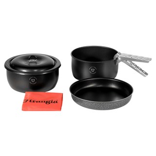 Trangia 瓦斯爐適用 超輕鋁露營鍋具套組 適合露營、船隻、度假小屋 底部防滑處理, 煎鍋 + 鍋具2個 + 鍋蓋 + 鉗夾 + 袋子, 極地3號 黑魂版, 1組