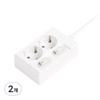 One Stop 電源延長線 獨立開關 2孔, 2個, 白色, 1.5m