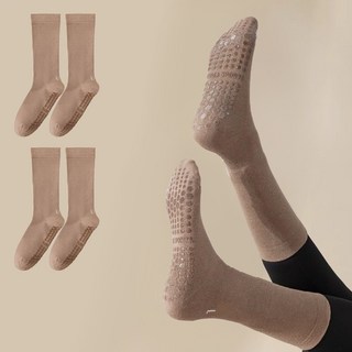 Edelin素色止滑防滑皮拉提斯長襪, 卡其色, 2個