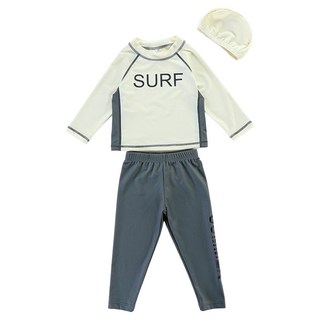 兄妹長袖防曬泳衣套裝, 4XL(泳衣74 x 48cm + 泳褲65 x 52cm), 米色 + 黑灰色, 1組