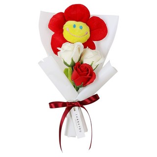 笑臉玩偶仿真花迷你花束, 紅色, 1入