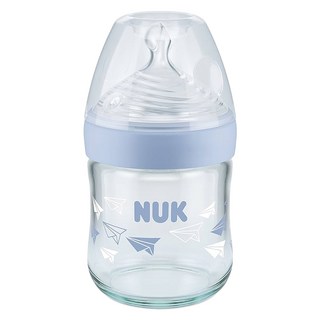 NUK 自然母感玻璃奶瓶, 模擬母乳真實生理構造, 適合0-6個月寶寶, 耐高溫, 德國製造, 顏色隨機, 120ml, 1個