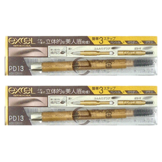 日本 excel 3合1持久造型眉筆 PD13, PD13亞麻灰, 2支
