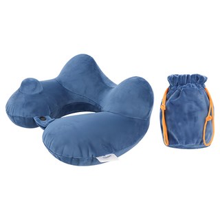 Tamsaa 攜帶用充氣頸枕 + 收納袋 1組, 藍色