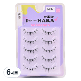 아이하라 쁘띠업 속눈썹 MH07 2p x 5개 + 글루 세트, 블랙, 6세트