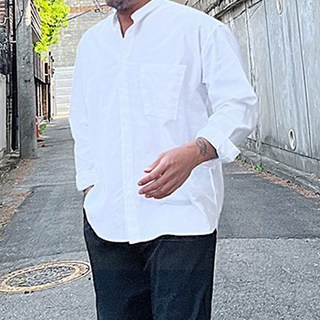 Fivelarge 男士大尺碼寬鬆版多彩夏季亞麻口袋亨利領立領襯衫