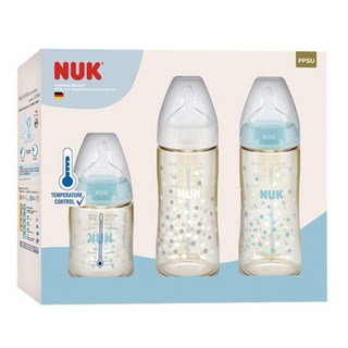 NUK 新生兒PPSU感溫奶瓶禮盒 1號 0-6個月, 淺藍色 白色, 1組