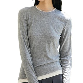 疊穿圓領羊毛天絲衣 - L, 雲母淺灰