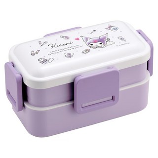 Skater 銀離子四扣雙層便當盒, 紫色盒身+白色盒蓋 庫洛米, 1個
