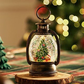 聖誕造型水晶球裝飾夜燈, 聖誕帽熊與樹(油燈款)