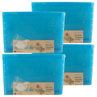 livinbox 巧拚收納箱 DIY組裝 可堆疊 大容量收納 藍色透明 KD-2638X, 4個