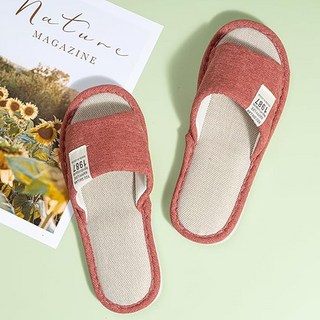 真皮羊皮撞色拼接亞麻鞋踩防滑室內拖, 玫白色, 1雙