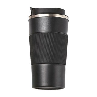 不鏽鋼保溫咖啡杯, 繽紛色彩, 密封防漏, 防滑杯套, 大口杯徑, 黑色, 510ml, 1個
