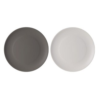 Nineware Friends系列 餐盤組 韓國設計製造 簡約底色圖案 輕便好堆疊收納 不含BPA 安全衛生, 26cm2個, 象牙色 + 灰色, 1組