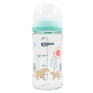 pigeon 貝親 實感哺乳玻璃奶瓶 3個月以上, 白熊版, 240ml, 1個