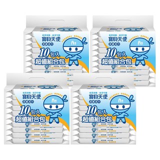 康乃馨 寶貝天使 潔膚濕巾, 10包入 超值組合包, 天然纖維, 不含酒精, 10包, 4袋