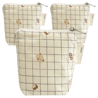 semoms 防水醫藥收納包 12 x 12 x 5cm, 象牙白格紋小熊, 3個