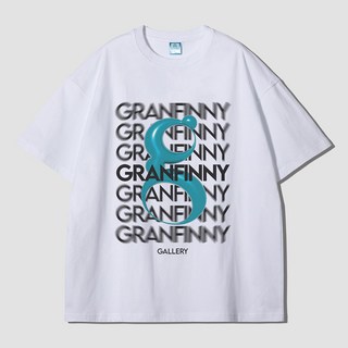 그랜피니 어센틱 통기성 오버핏 키네틱 타이포 그래픽 프린팅 라운드 20수 반팔 티셔츠