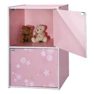 EASYHOME 花系列兩門收納櫃, 60公分高, 6kg, 粉色, 2層