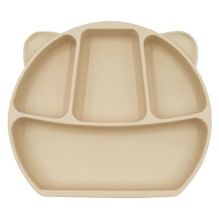 小熊吸盤餐具 食品級矽膠餐盤餐碗 -20至200度適用, 米色, 1個