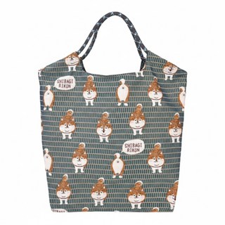 kUSUgURU JAPAN 日本眼鏡貓 柴尻君系列 日本精緻戈布蘭織 傘繩多用途購物包/織紋拼色時尚包, 藍灰色