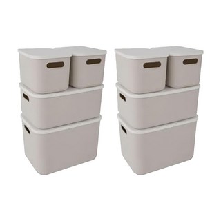 FAmILyLIFE 生活 可堆疊附蓋收納盒組 小型 4個 + 中型 2個 + 大型 2個, 簡約白, 1組