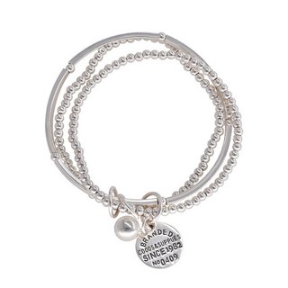 Via Wagesseu女款層次3圈混合銀球手鍊