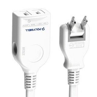POLYWELL 寶利威爾 2P中繼型電源延長線 單插 PW15-T05-A050, 90cm, 白色, 1條